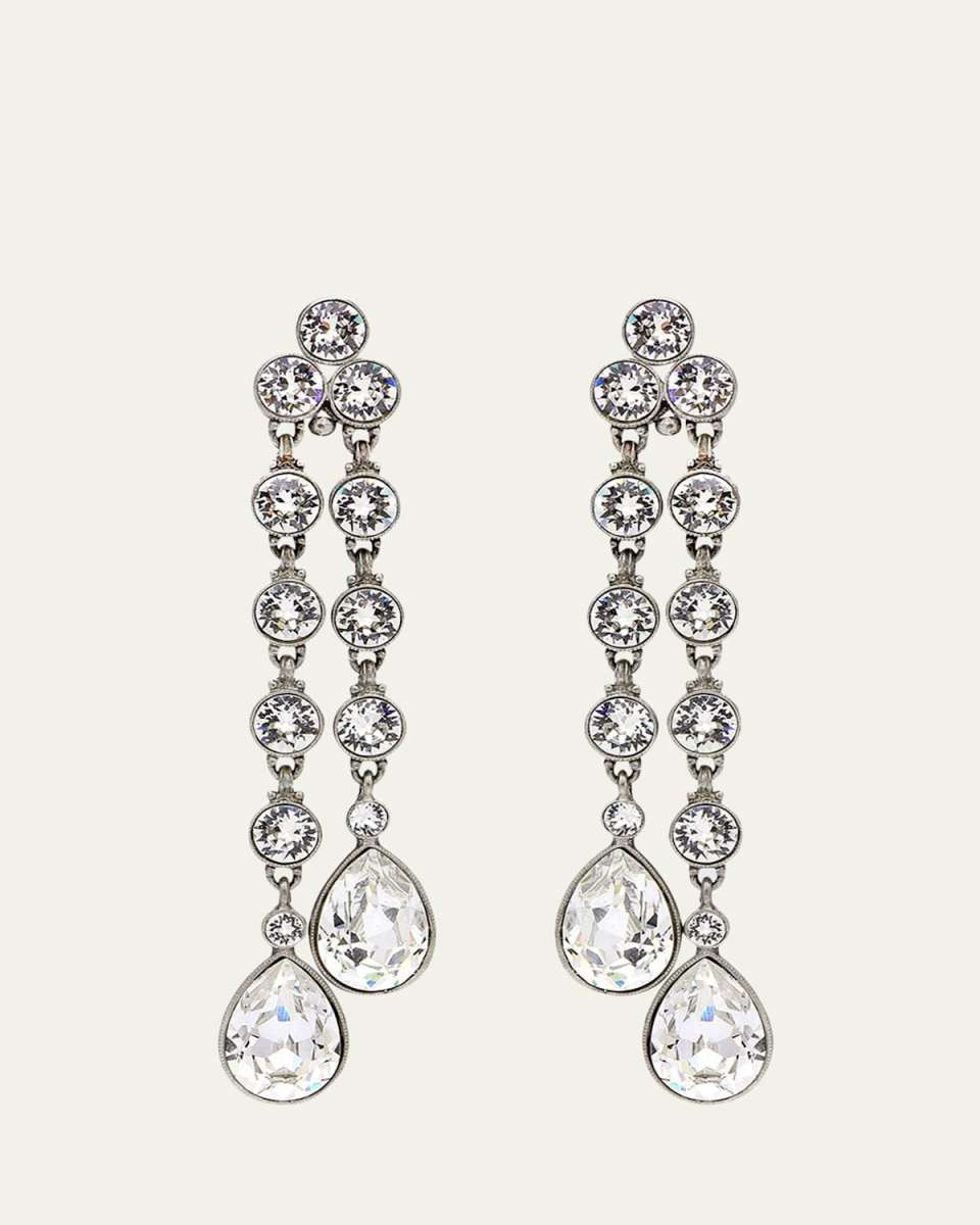 Double Teardrop Crystal Dangle Clip Earrings